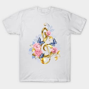 Musical Key with Pink Roses T-Shirt